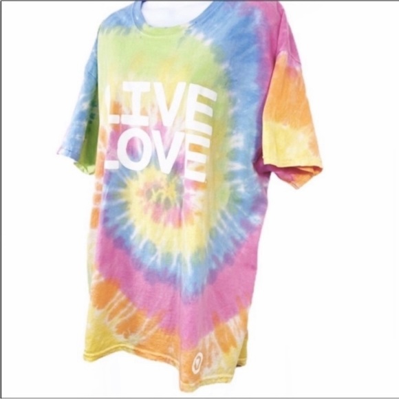 Tie dye LIVE LOVE short sleeve T-shirt Top M - Picture 5 of 6